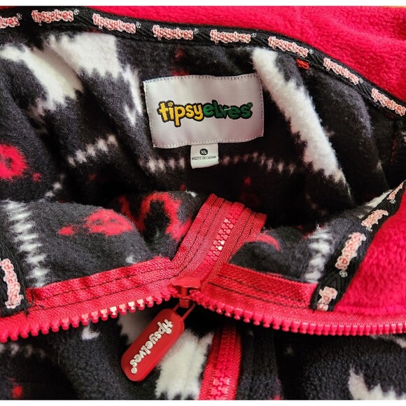 Tipsy Elves Fleece One-Piece Pajamas w/ Hood Black Reindeer Size XLarge - Picture 6 of 6